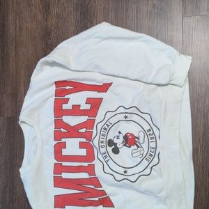Disney Mickey Mouse Womans Size Large White Cropped Crewneck Sweater